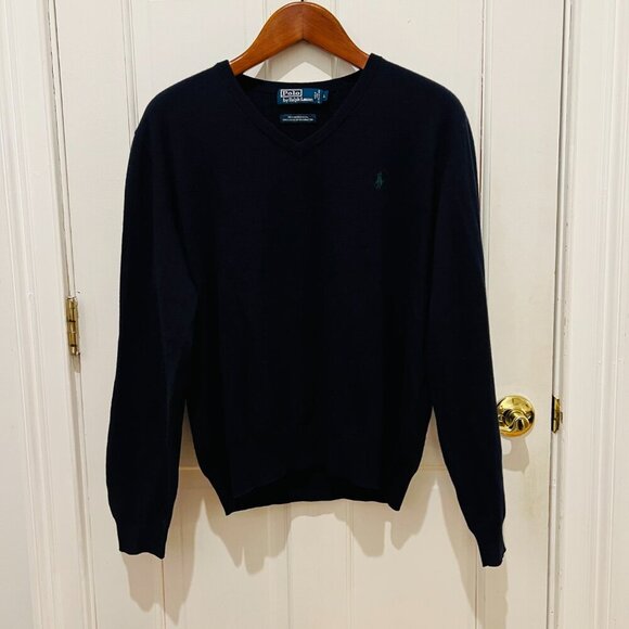 Vintage Polo Ralph Lauren 100% Merino Wool Sweater Men's Navy Pullover Size Larg - Picture 10 of 16